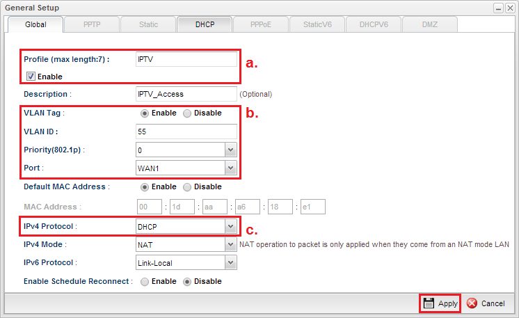 a screenshot of Vigor3900 WAN General Setup